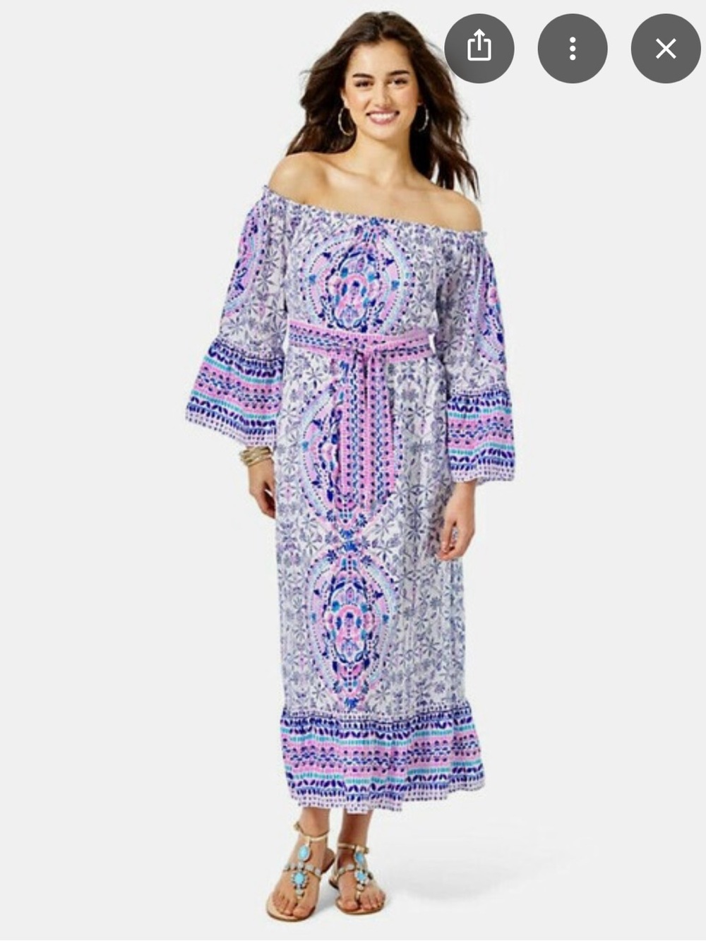 Lilly Pulitzer Off-Shoulder Maxi Dress in Lavender Pink and Blue Print NWT